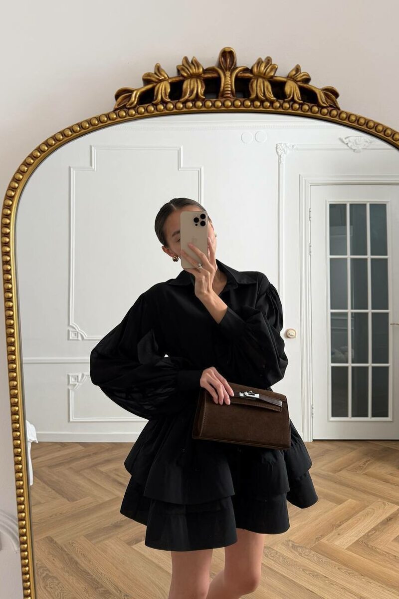 Платье-рубашка с воланами и поясом цвет черный