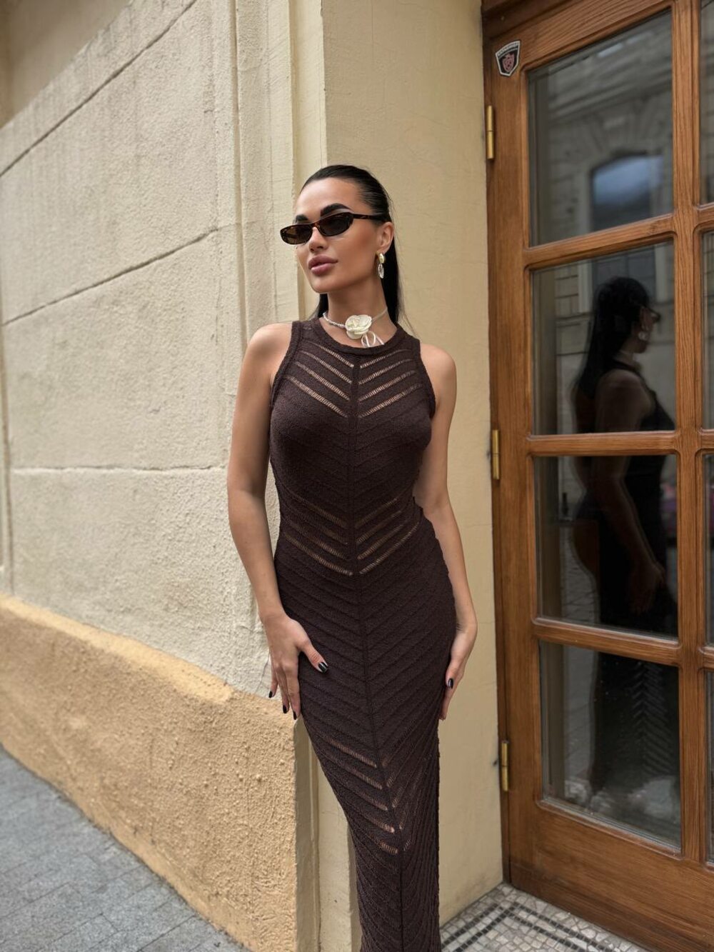 Сукня максі без рукавів колір шоколадний