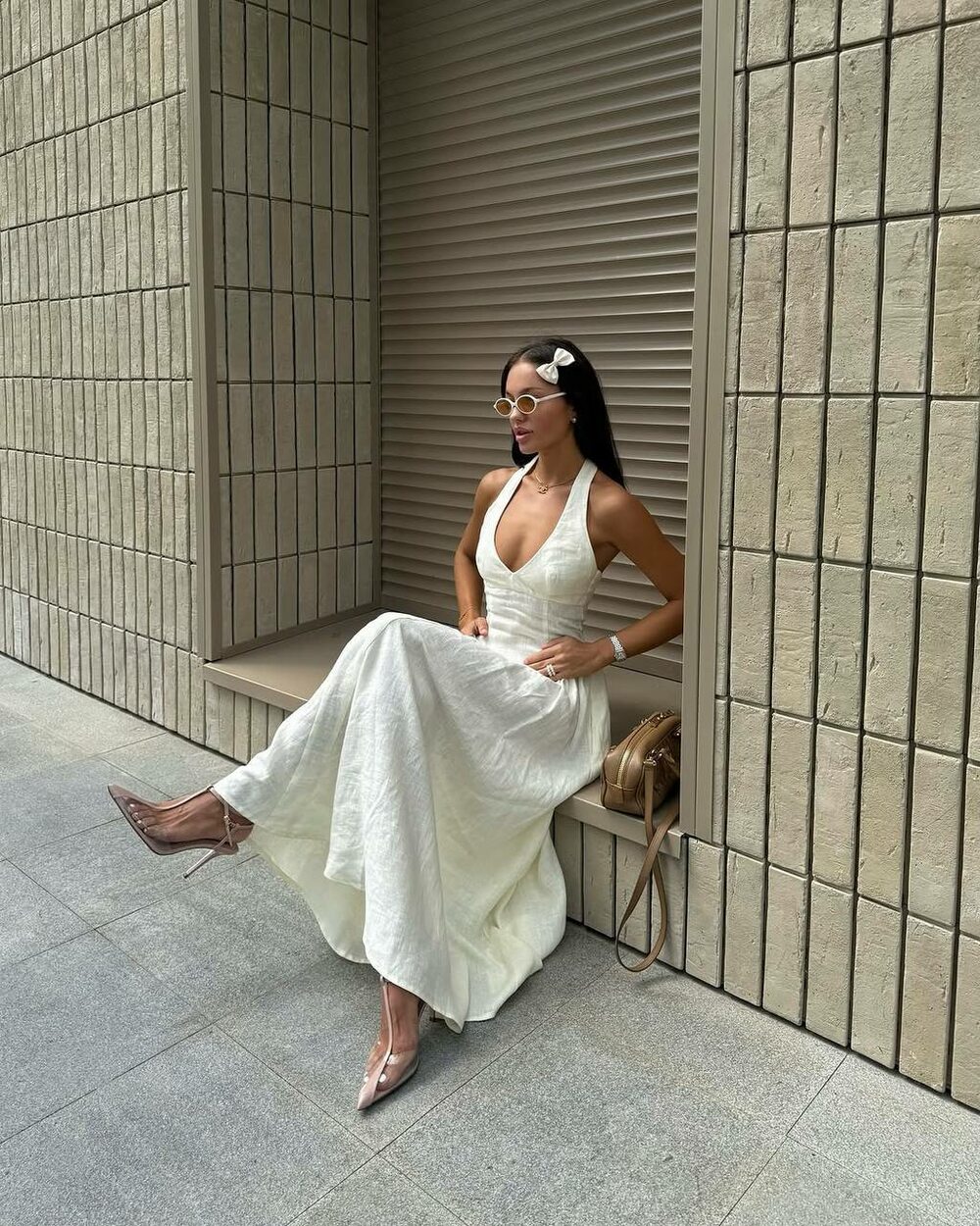 Льняна сукня оригінального крою, колір молочний