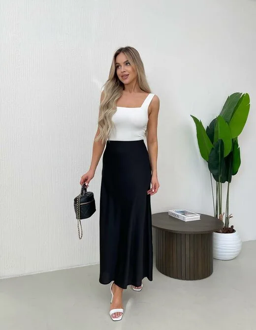 Шовкова спідниця-максі, колір чорний