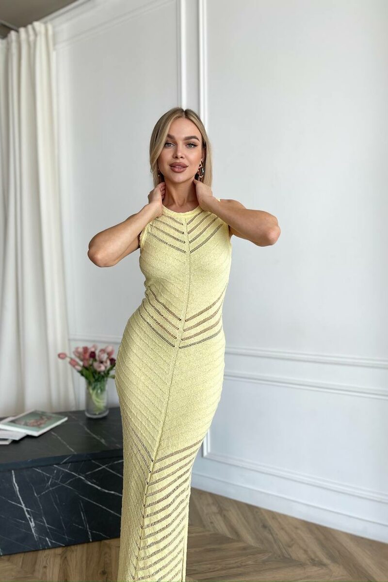 Сукня максі без рукавів колір лимонний