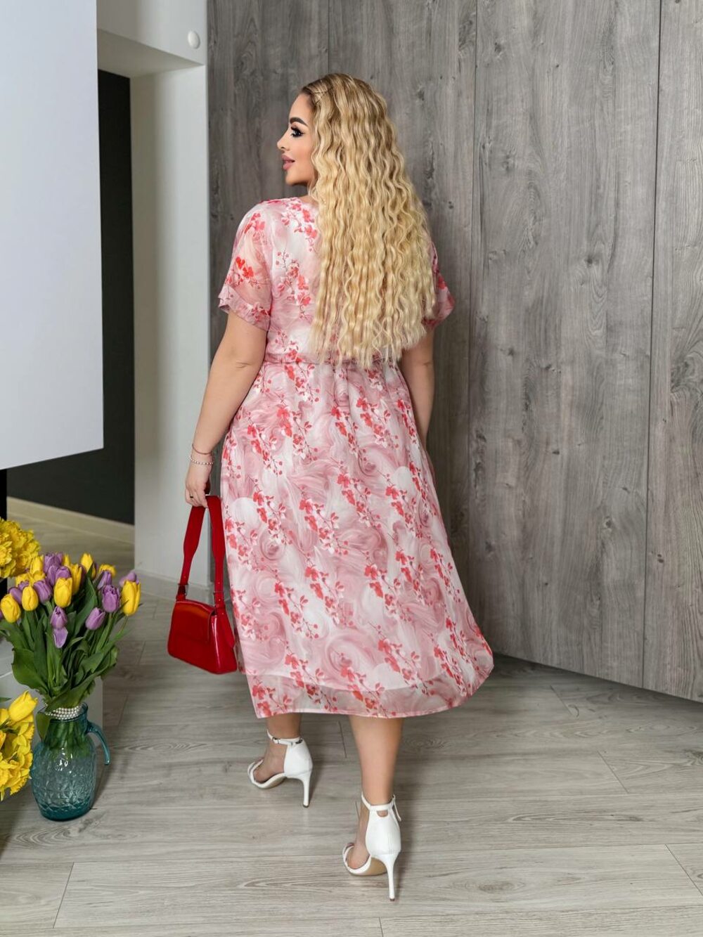 Квіткова сукня з прозорою спідницею та підкладкою, колір рожевий