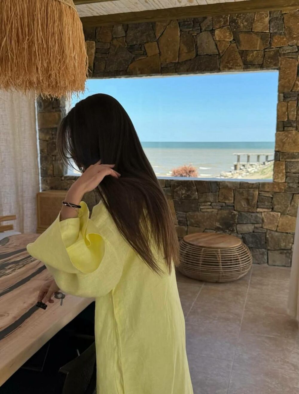 Кімоно з широким рукавом, колір лимонний