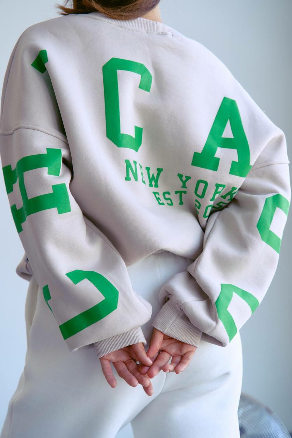 Світшот оверсайз з накатом, колір бежевий