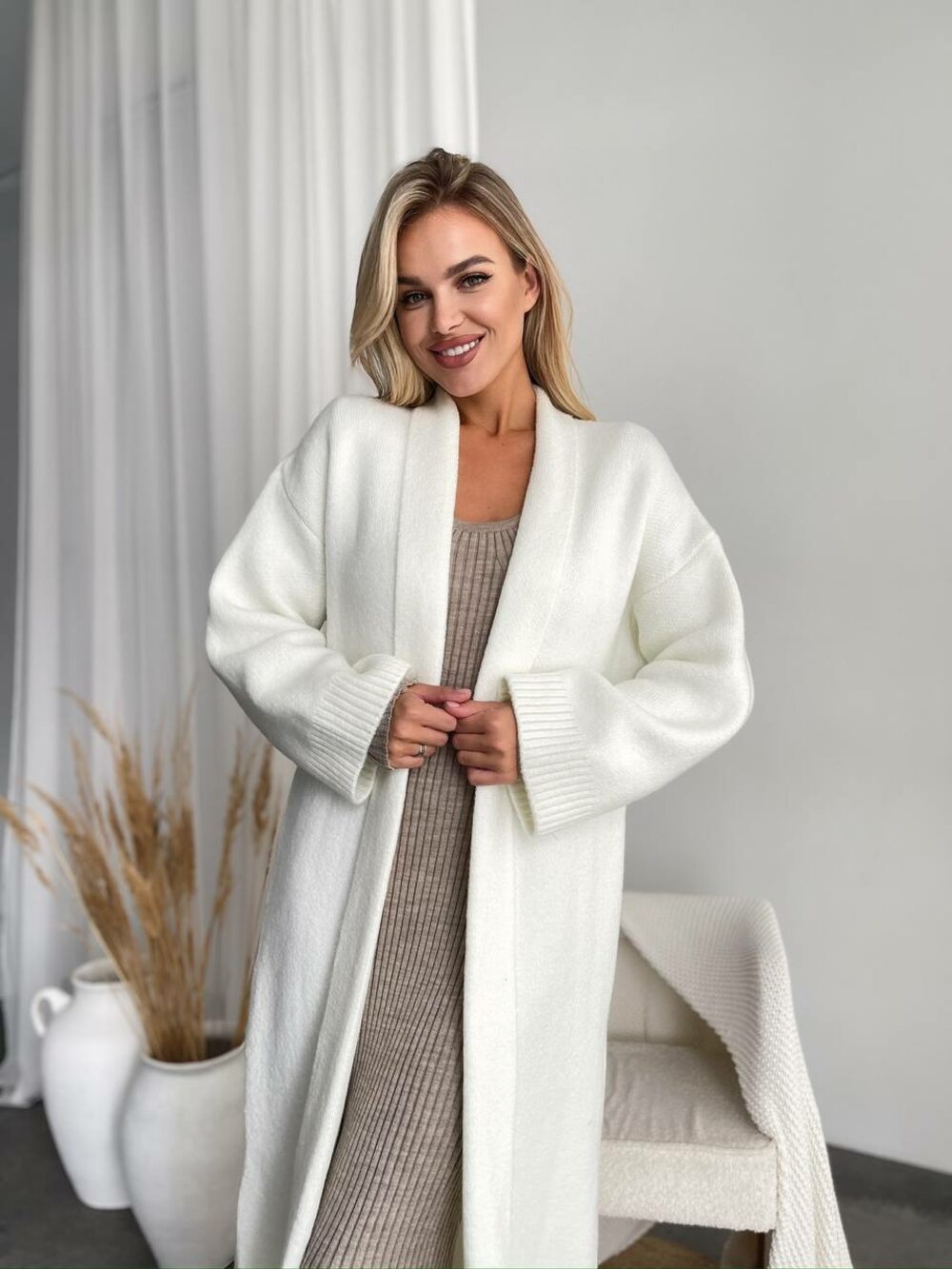 Удлиненный кардиган, цвет белый