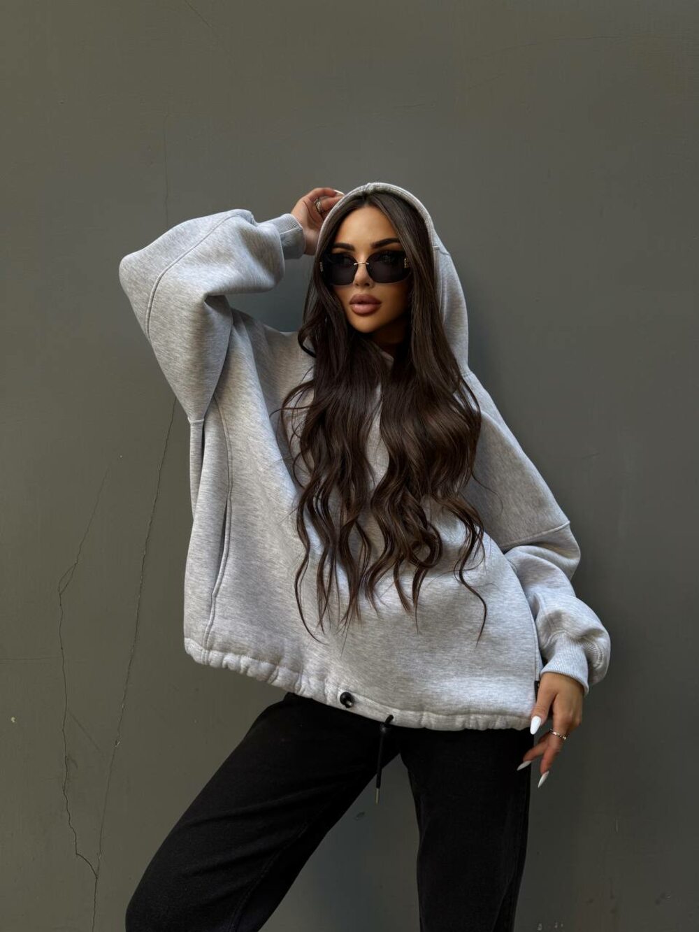 Худі оверсайз з кишенями та капюшоном, колір меланж.