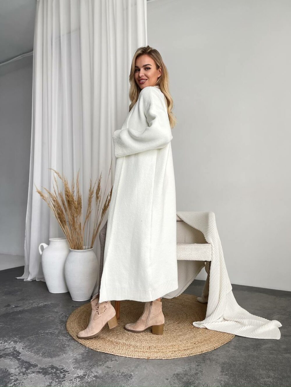 Удлиненный кардиган, цвет белый