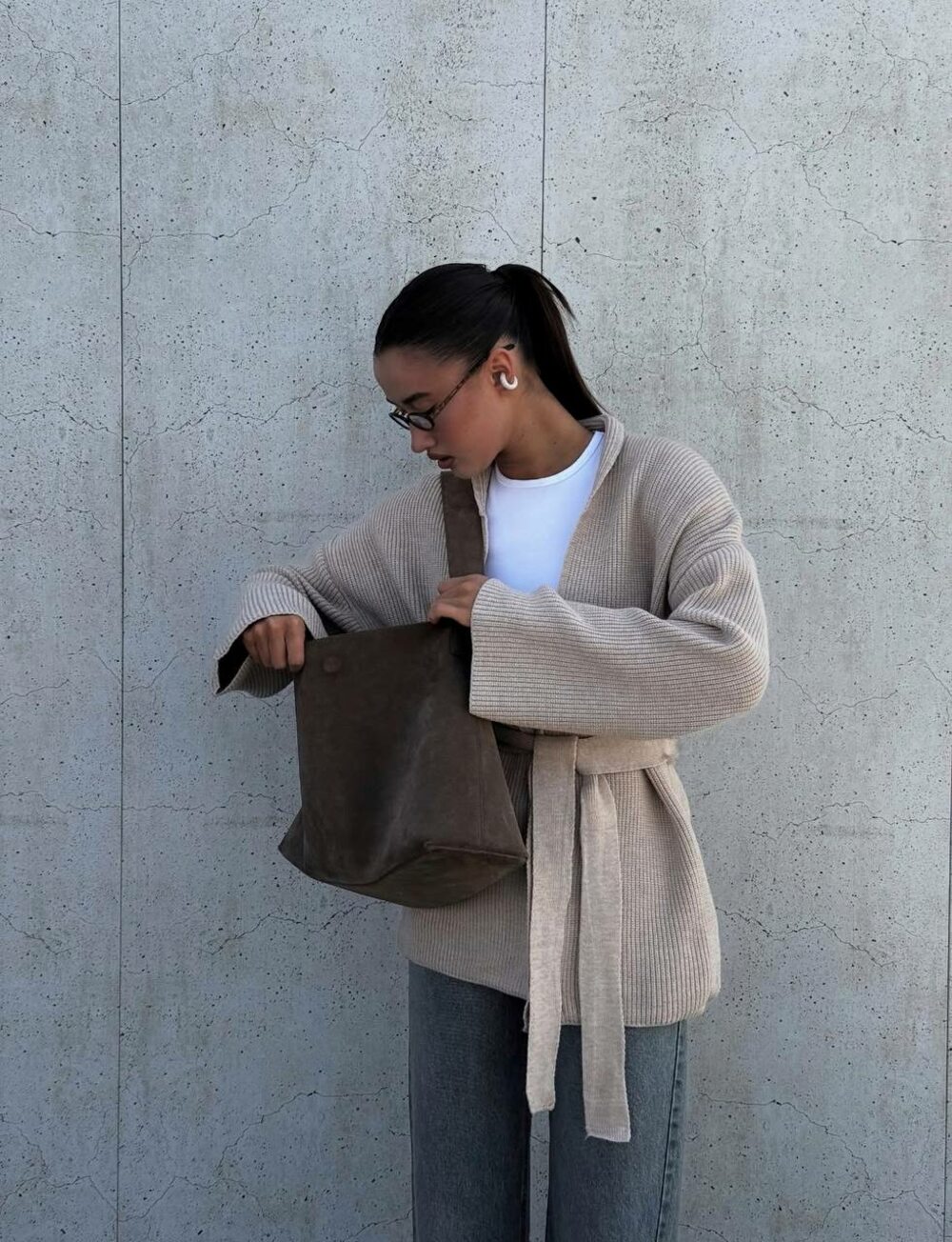 Кардиган з пояском, колір бежевий