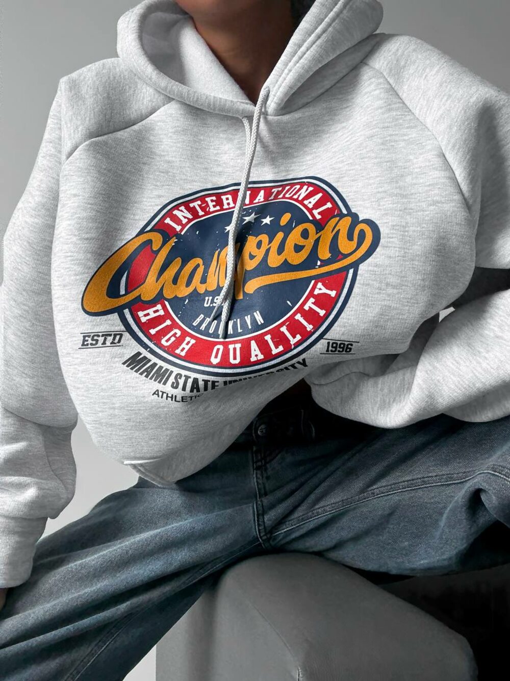 Худі з капюшоном та кишенями, колір меланж