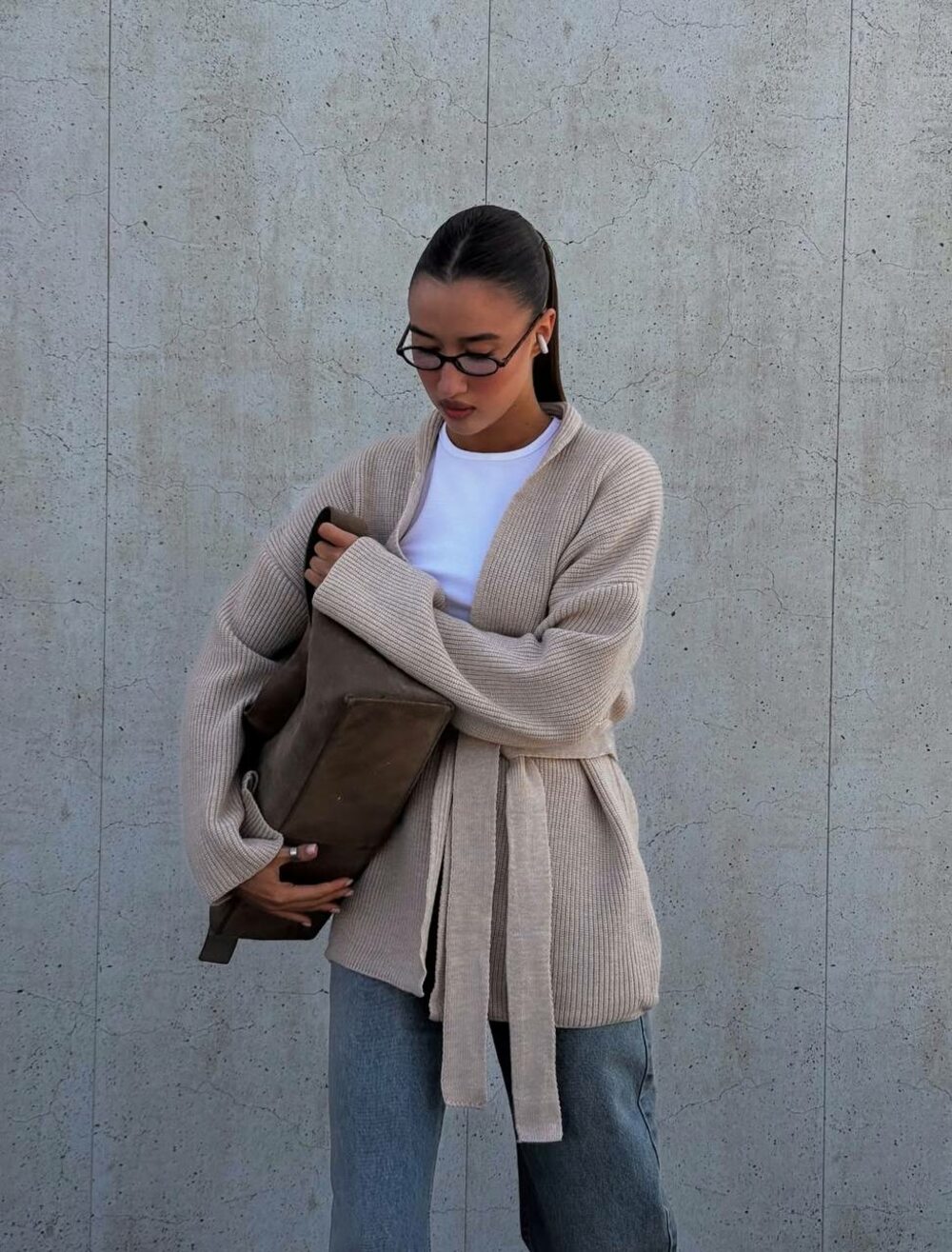 Кардиган з пояском, колір бежевий