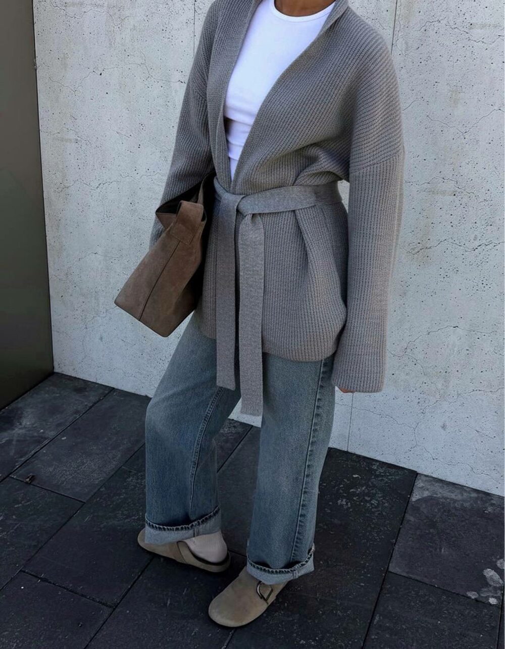 Кардиган із пояском, колір сірий