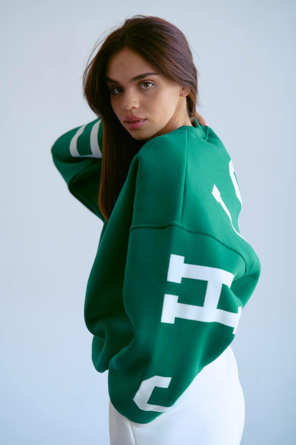 Світшот оверсайз з накатом, зелений колір