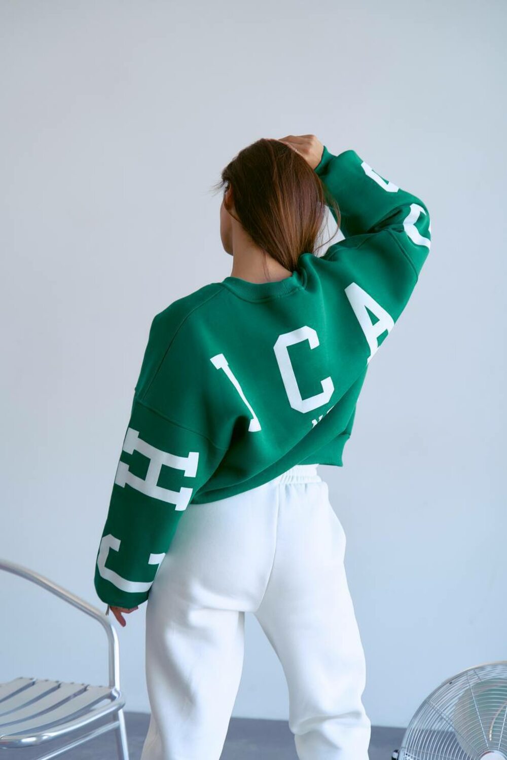 Світшот оверсайз з накатом, зелений колір