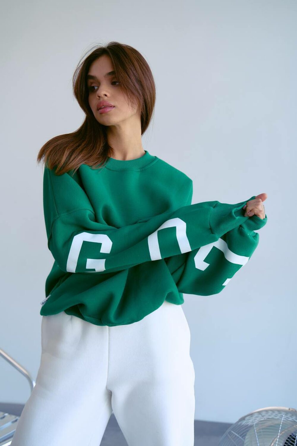 Світшот оверсайз з накатом, зелений колір