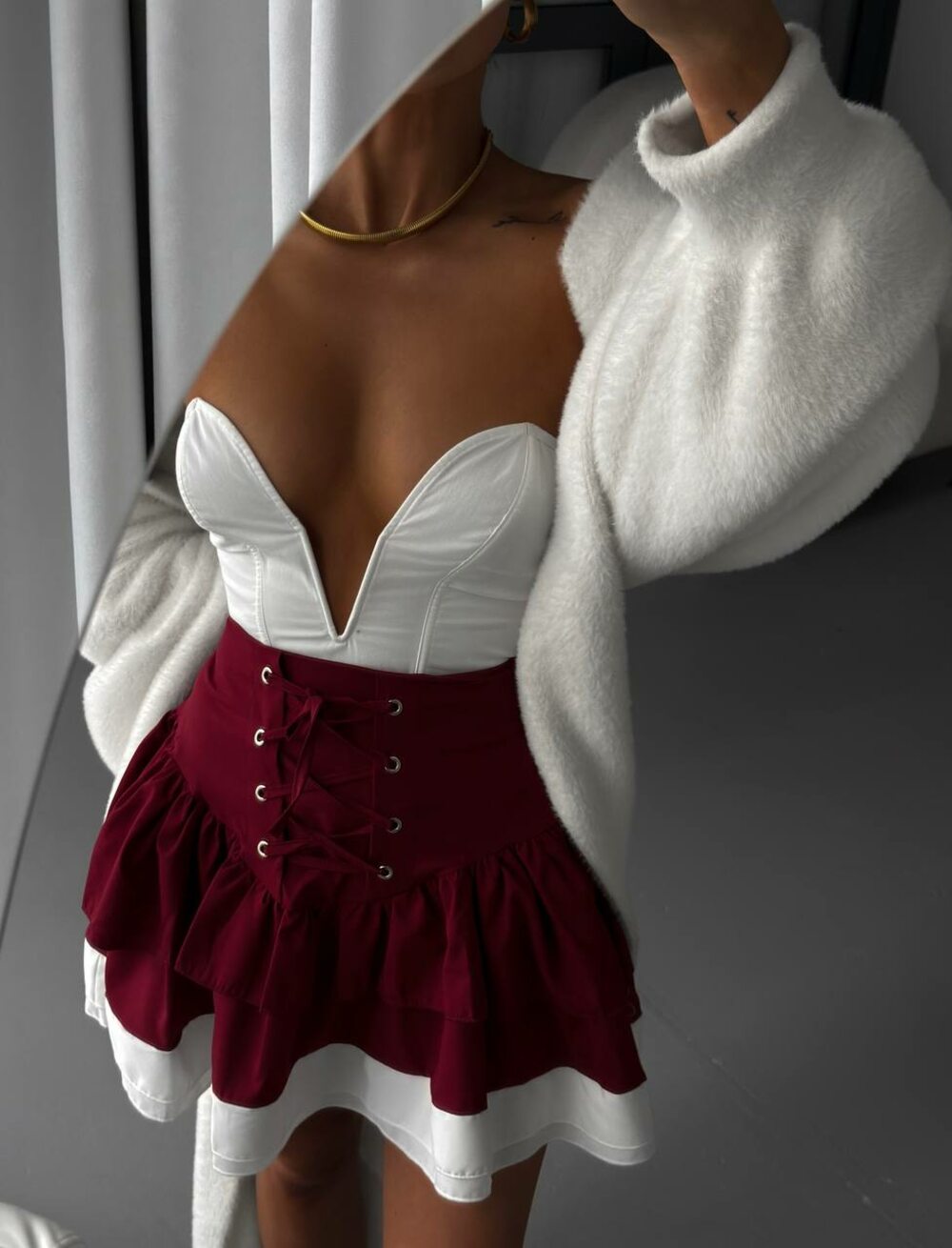 Спідниця з корсетом та воланами, колір бургунді.