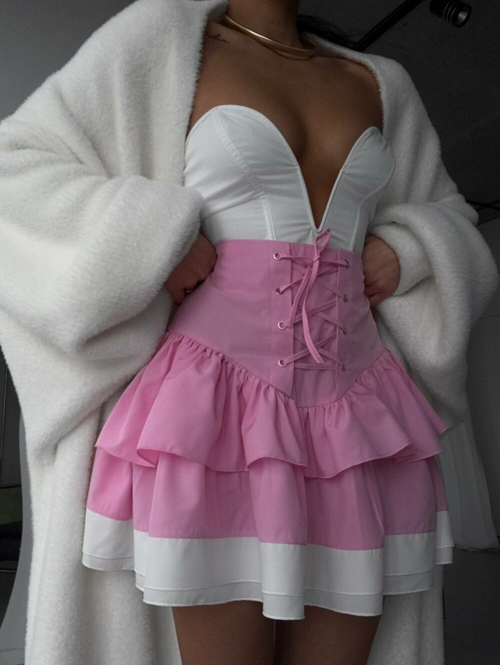 Спідниця з корсетом та воланами, колір рожевий