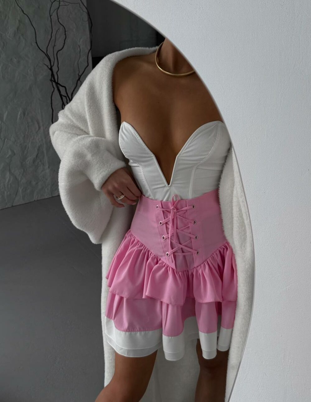 Спідниця з корсетом та воланами, колір рожевий