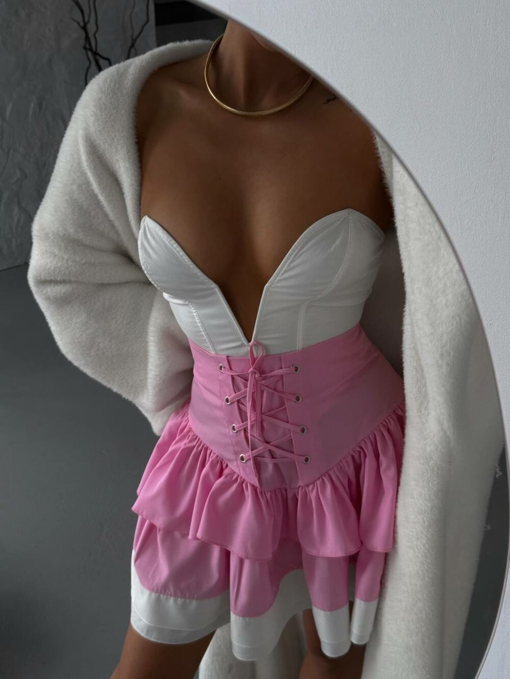 Спідниця з корсетом та воланами, колір рожевий