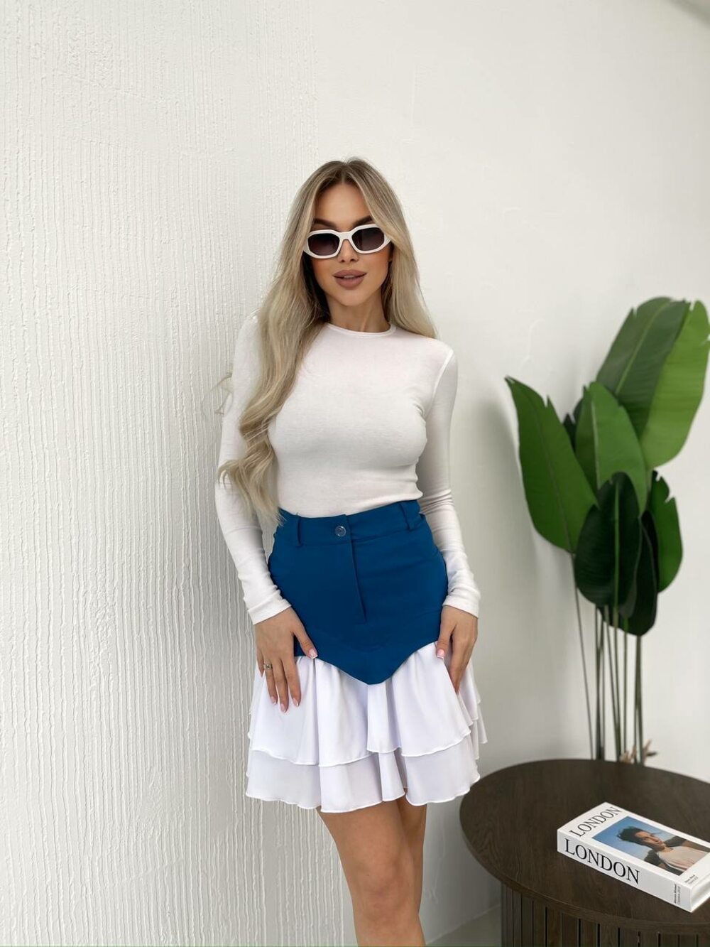 джинсова спідниця з рюшами, колір синій